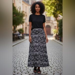 RIPE Skirt Geometric Tribal Print Maxi Black White Size S Made in Canada EUC
